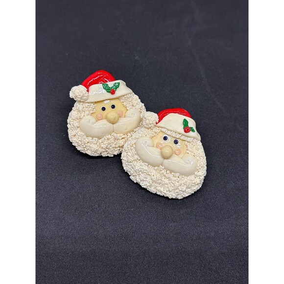 Vintage Handmade Santa Christmas Set Candle Holder Napkin Ceramic Clay Taper - Picture 2 of 14